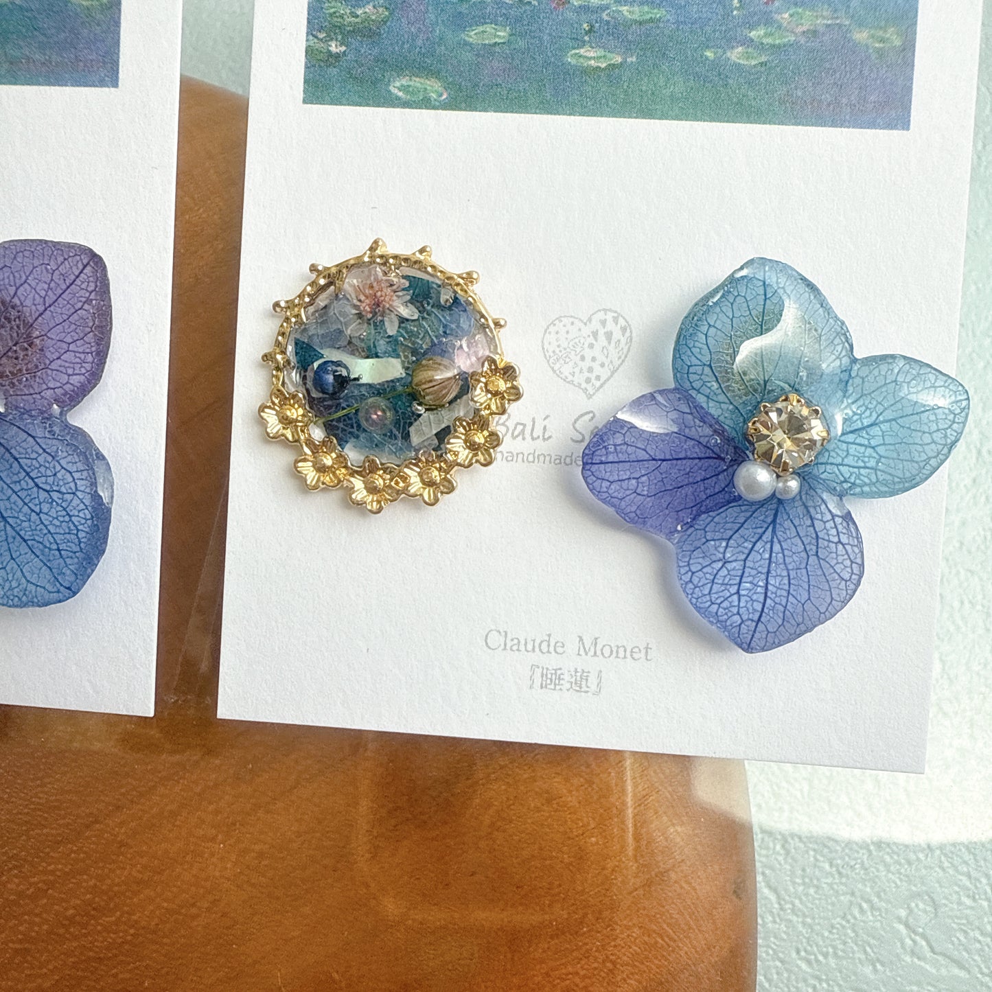 Monet Inspired Flower and Medallion Earrings No.3 ピアスTitanium Pierce 睡蓮