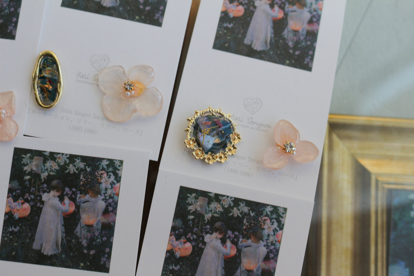 Sargent Inspired Flower and Medallion Earrings No.2 チタンピアスTitanium pierce