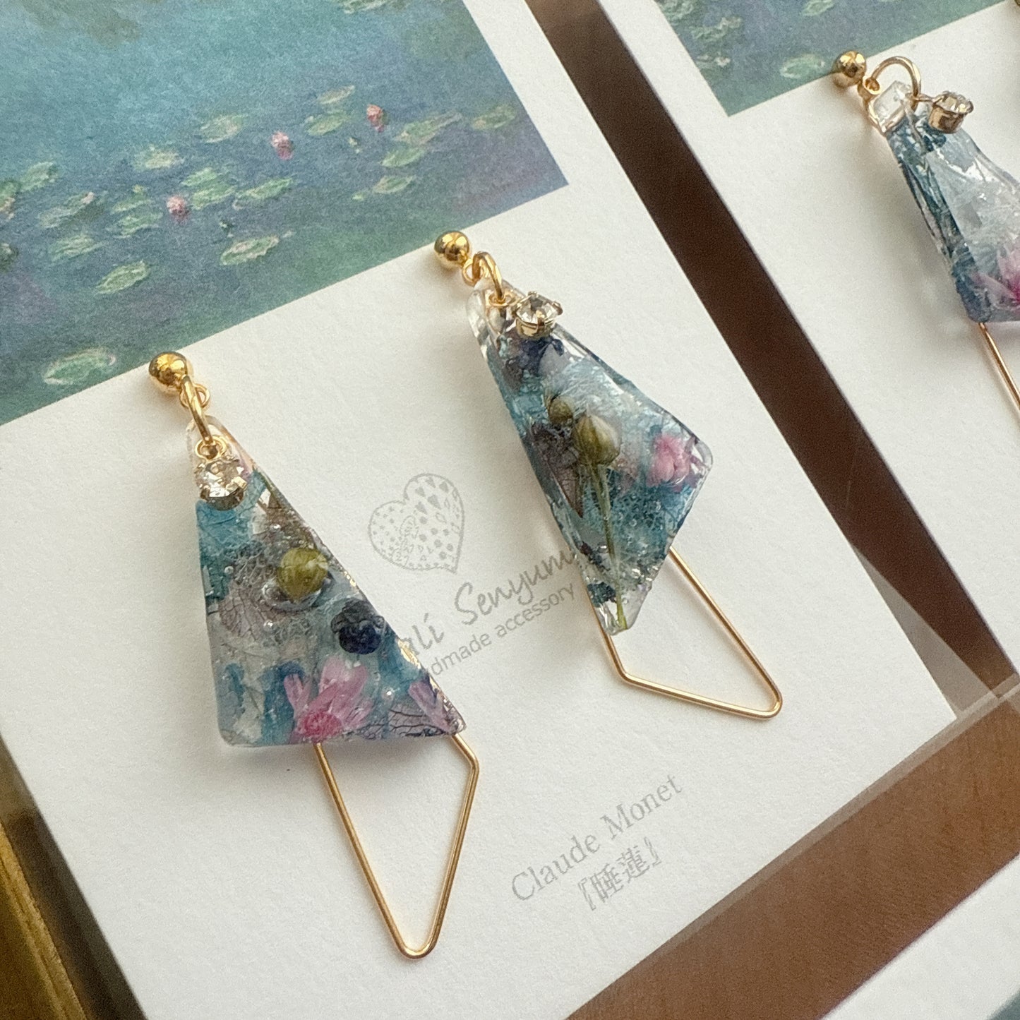 Claude Monet Water Lilies Inspired Triangular Floral Earrings - No.29