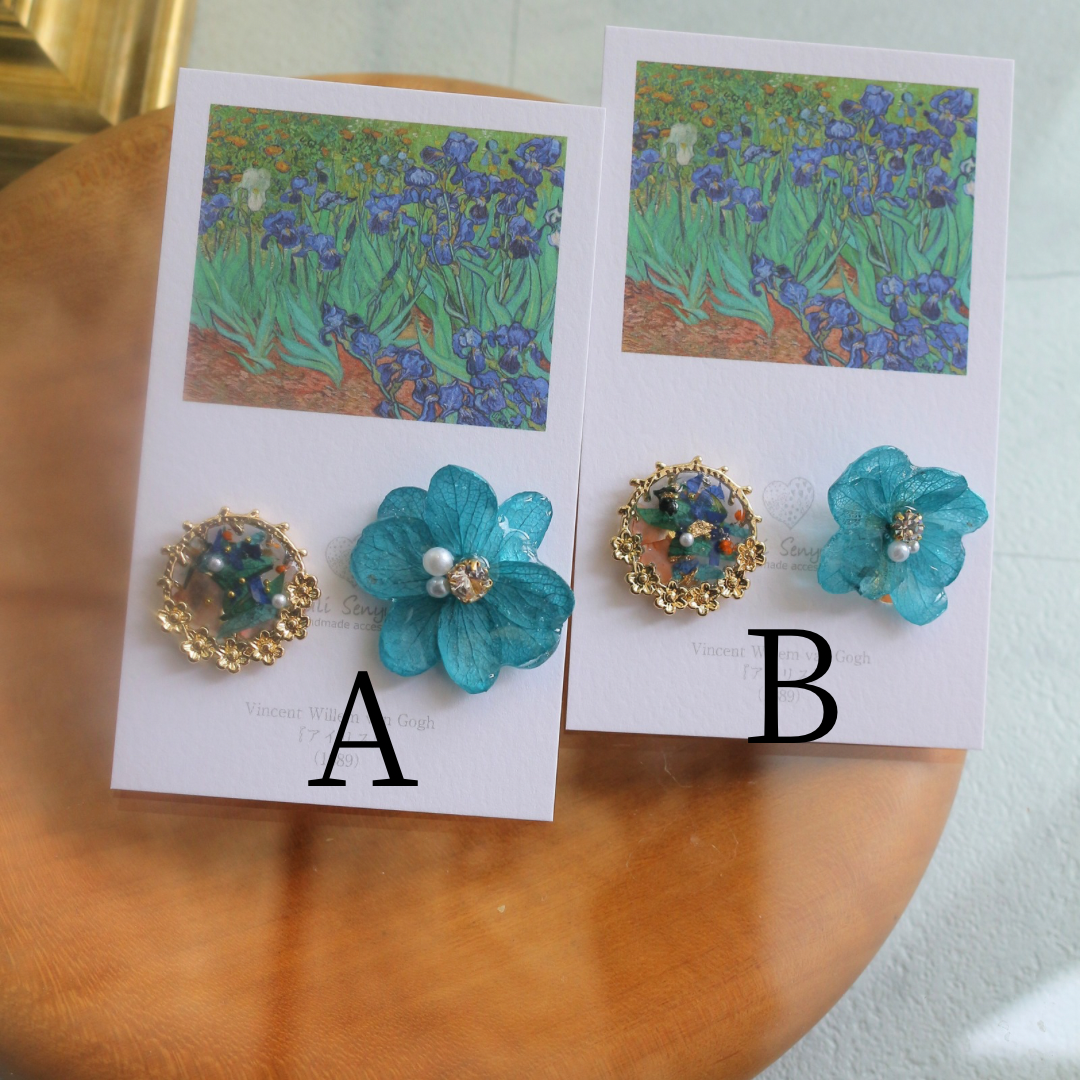Gogh Inspired Flower and Medallion No.1 イヤリング Clip-on アイリス
