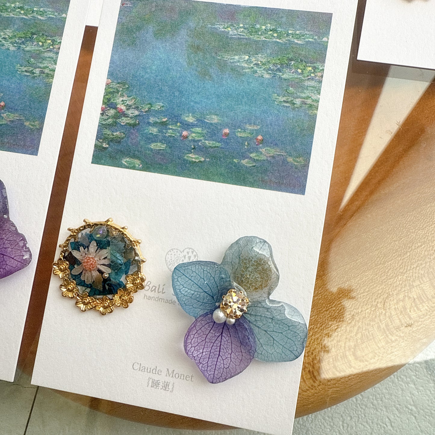 Monet Inspired Flower and Medallion Earrings No.3 ピアスTitanium Pierce 睡蓮