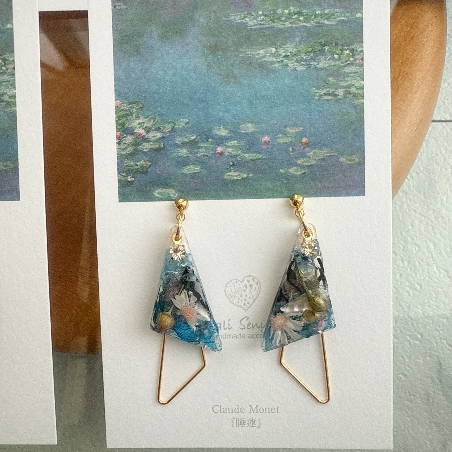 Claude Monet Water Lilies Inspired Triangular Floral Earrings - No.29