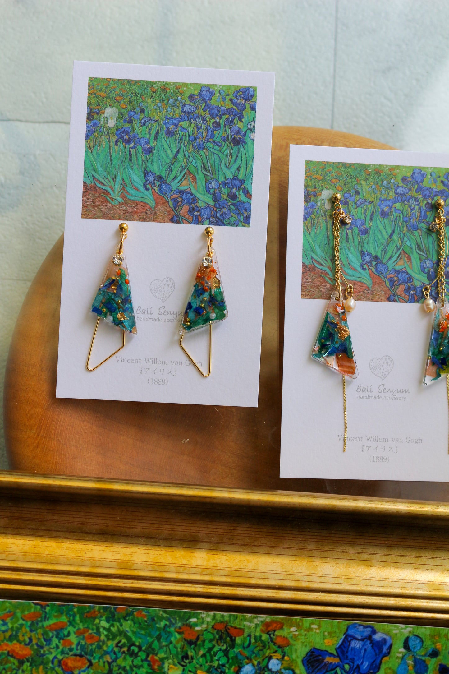 Gogh Inspired Triangular Floral Earrings-アイリス