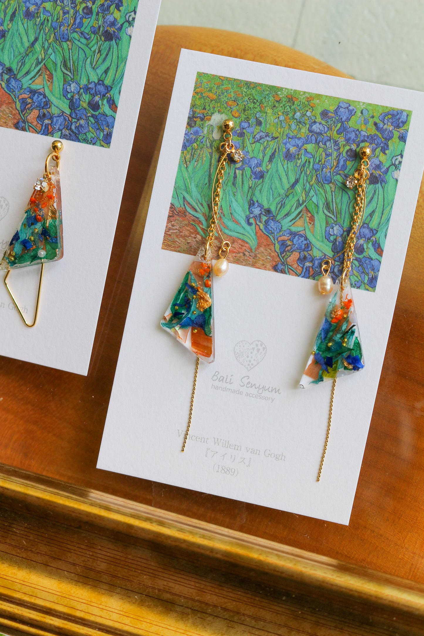 Gogh Inspired Triangular Floral Earrings-アイリス