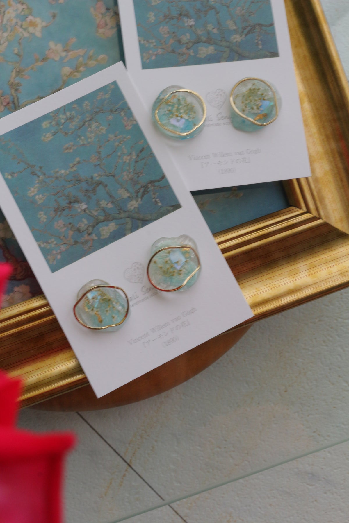 Gogh Inspired Flower Medallion Earrings No.2 ピアスTitanium Pierce アーモンドの花