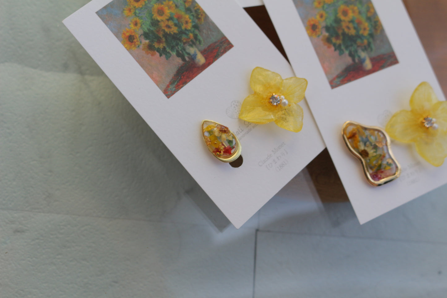Monet Inspired Flower Earrings No.8 イヤリング Clip-on ひまわり