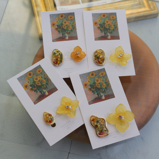 Monet Inspired Flower Earrings No.8 イヤリング Clip-on ひまわり