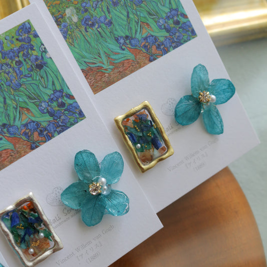 Gogh Inspired Flower and Medallion No.3 イヤリング Clip-on アイリス