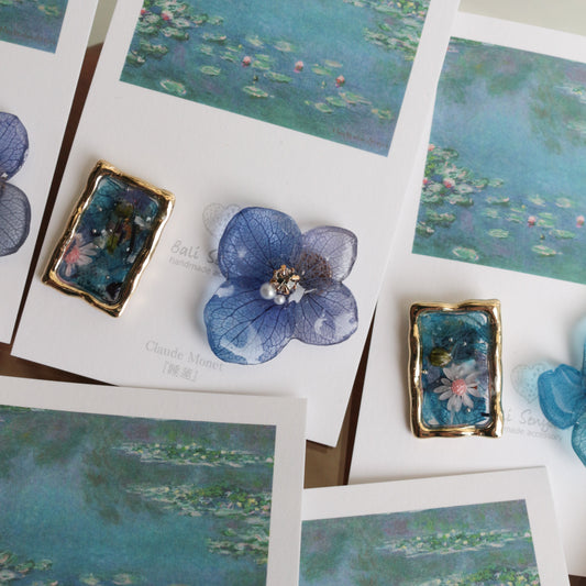 Monet Inspired Flower and Medallion No.15 ピアスTitanium Pierce 睡蓮