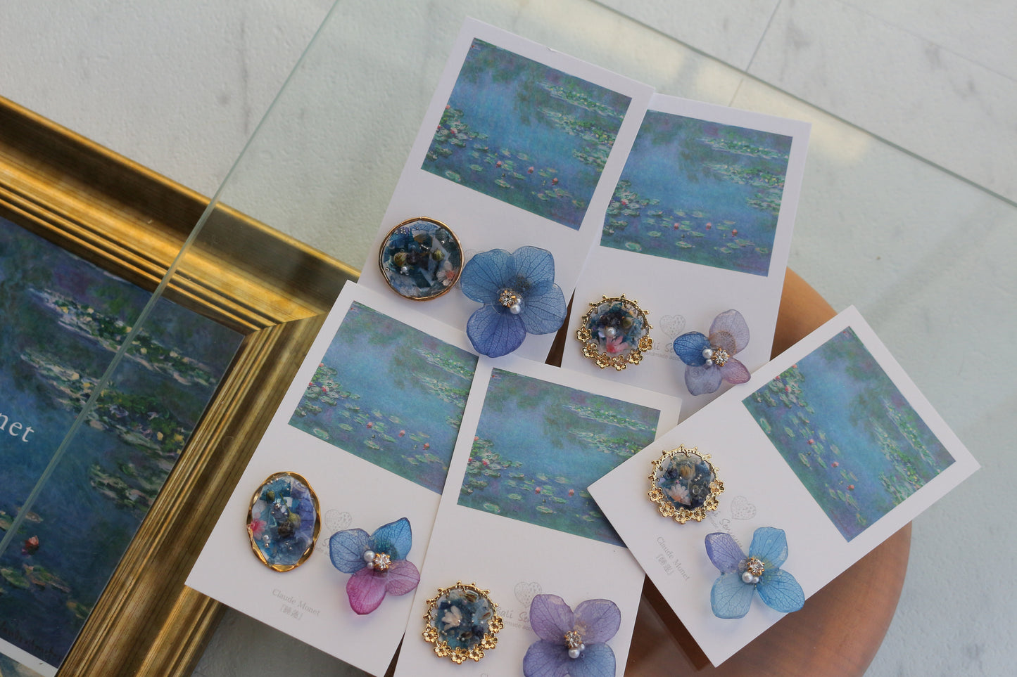Monet Inspired Flower and Medallion No.11 ピアスTitanium Pierce 睡蓮
