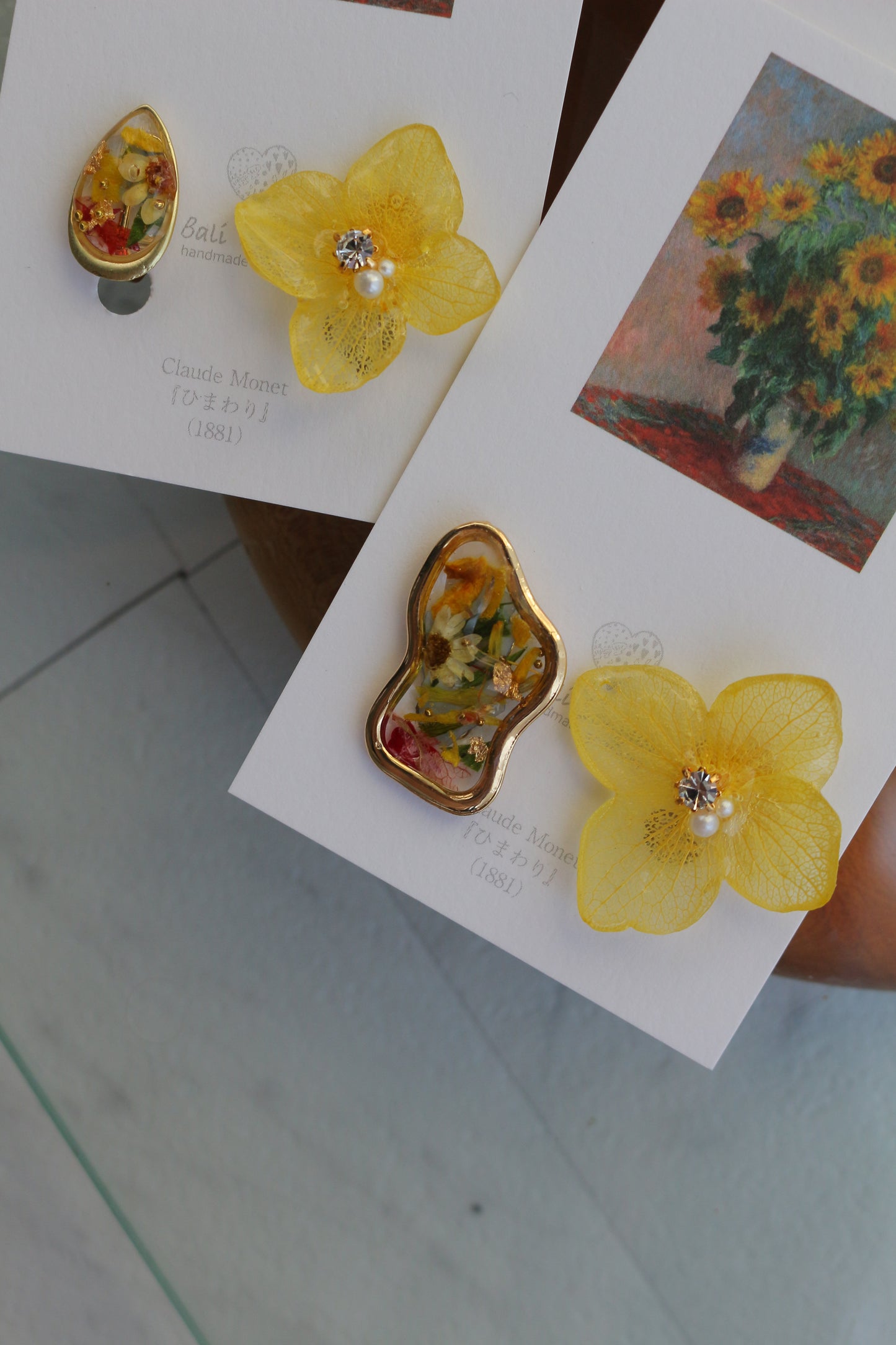 Monet Inspired Flower Earrings No.8 イヤリング Clip-on ひまわり