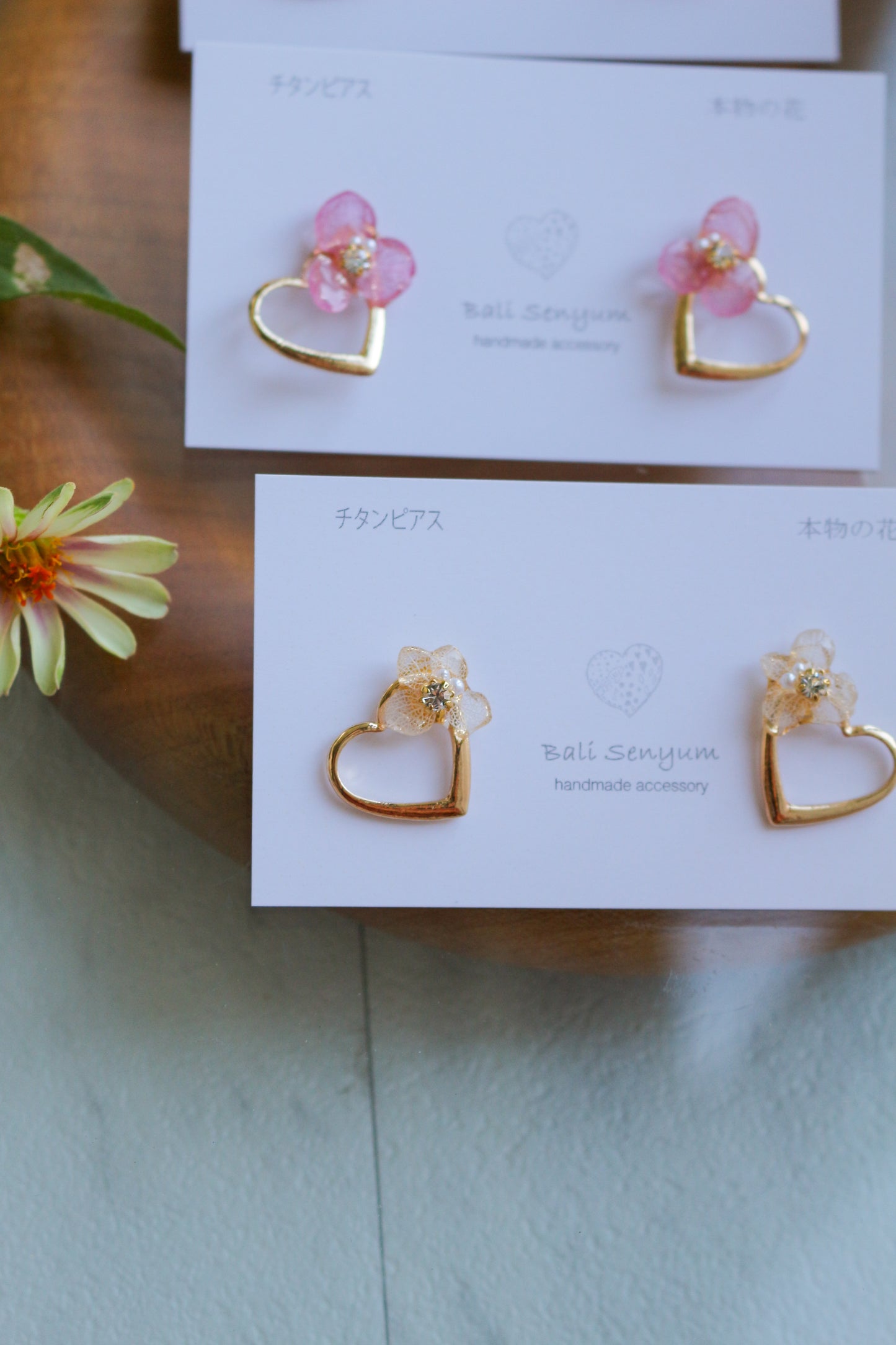 Hydrangea Heart metal 紫陽花 No.7 - Titanium pierce ピアス