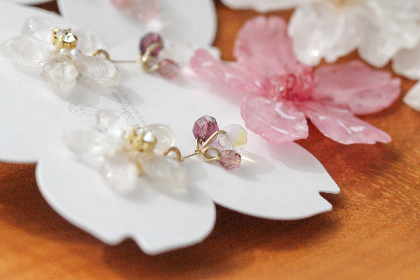 Someiyoshino Sakura Earrings with Petal and Bead Bouquet No.2 #S012