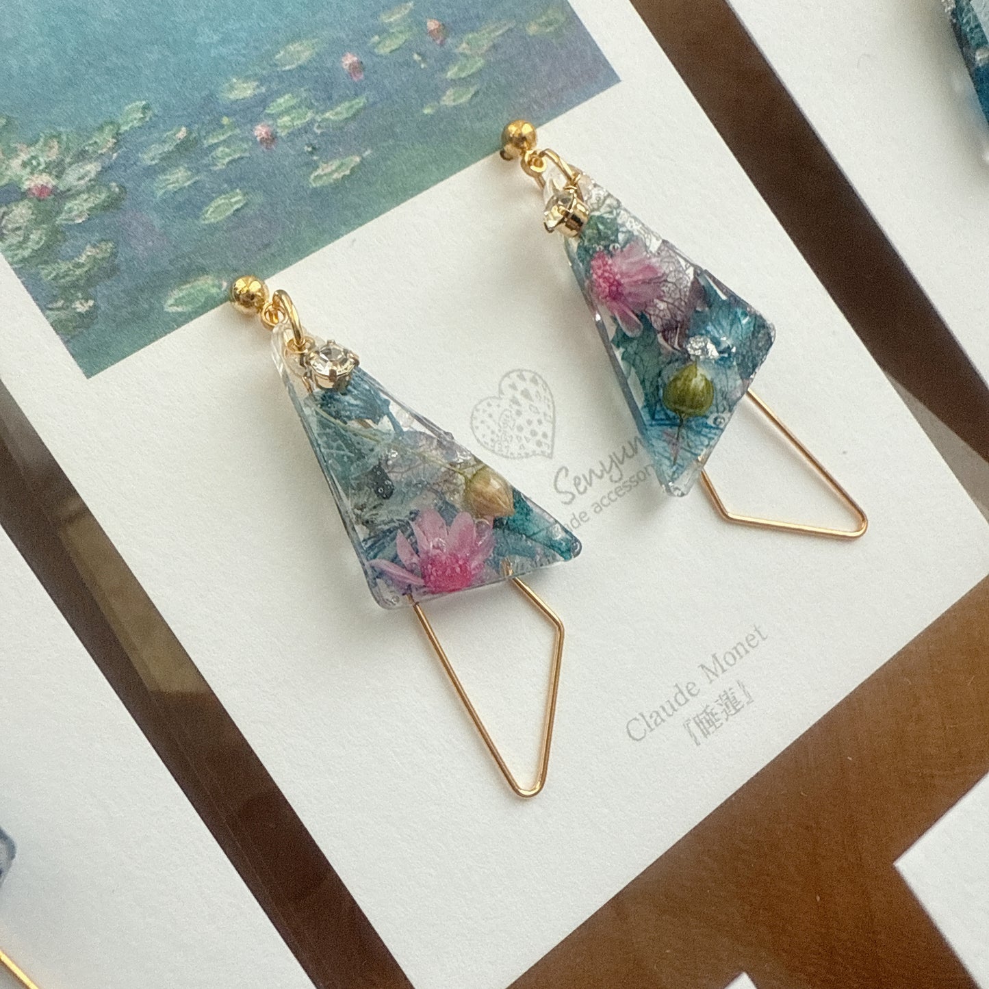 Claude Monet Water Lilies Inspired Triangular Floral Earrings - No.29