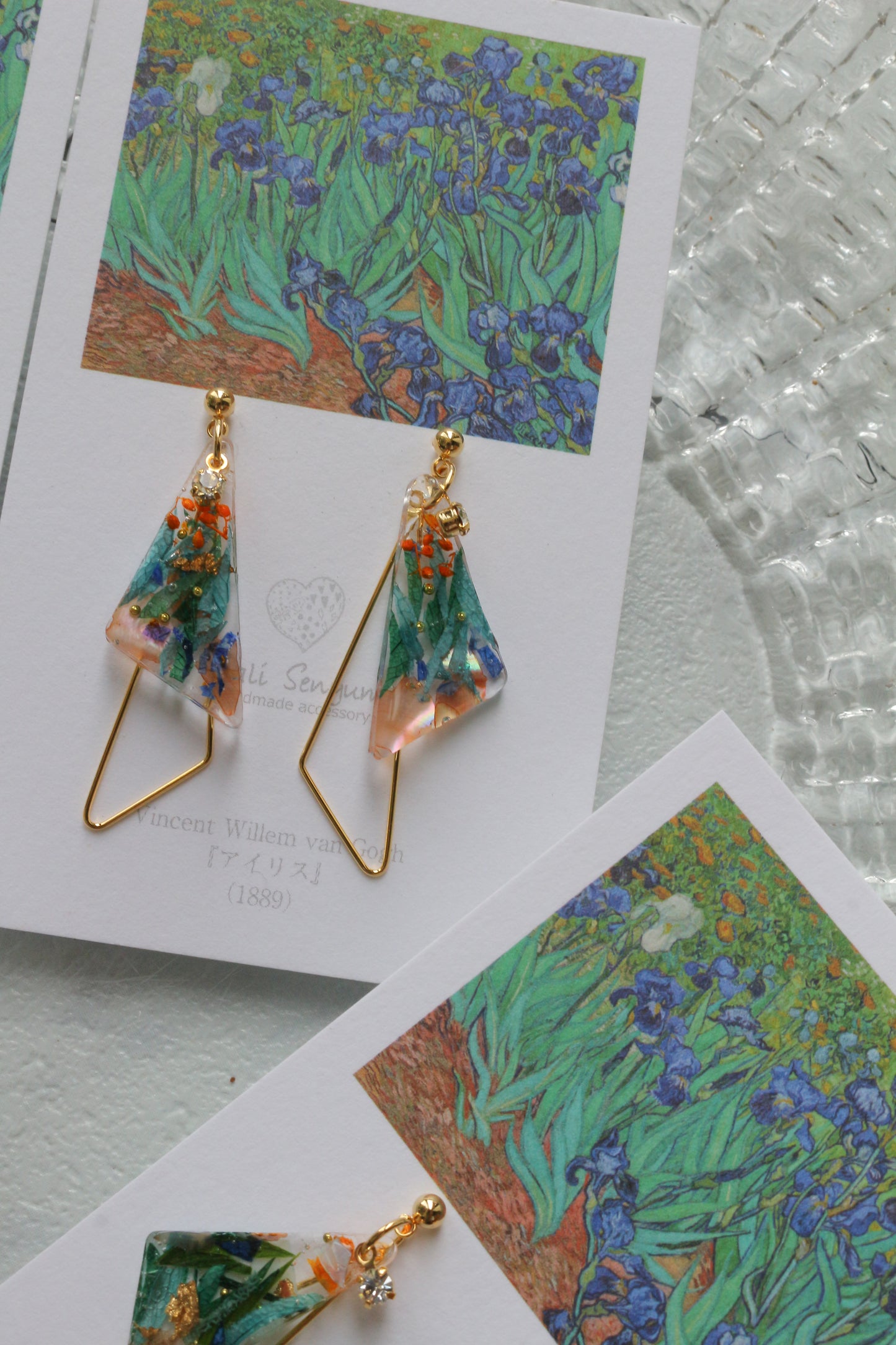 Gogh Inspired Triangular Floral Earrings-アイリス