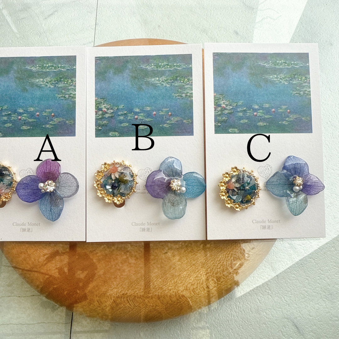 Monet Inspired Flower and Medallion Earrings No.4 イヤリング Clip-on 睡蓮