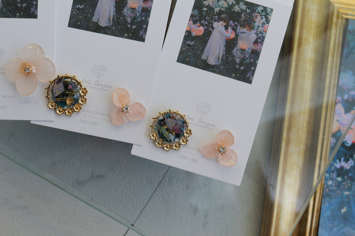 Sargent Inspired Flower and Medallion Earrings No.2 チタンピアスTitanium pierce
