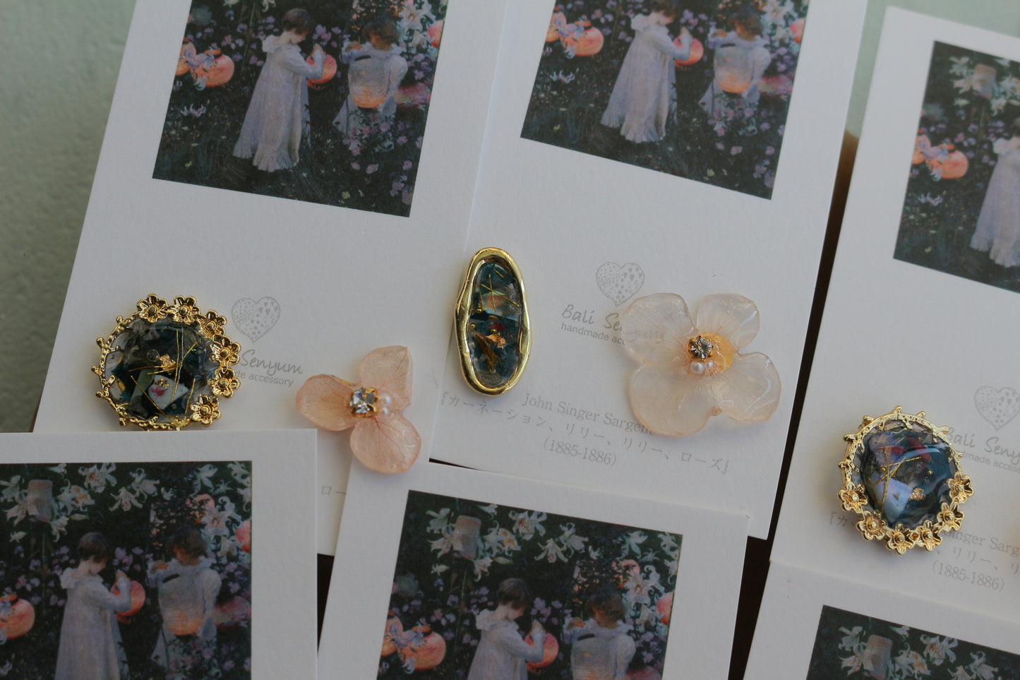 Sargent Inspired Flower and Medallion Earrings No.2 チタンピアスTitanium pierce