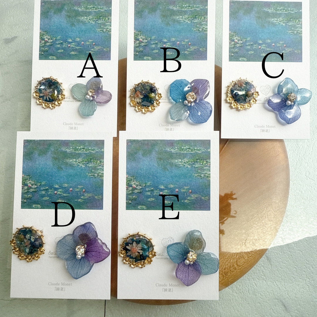 Monet Inspired Flower and Medallion Earrings No.3 ピアスTitanium Pierce 睡蓮
