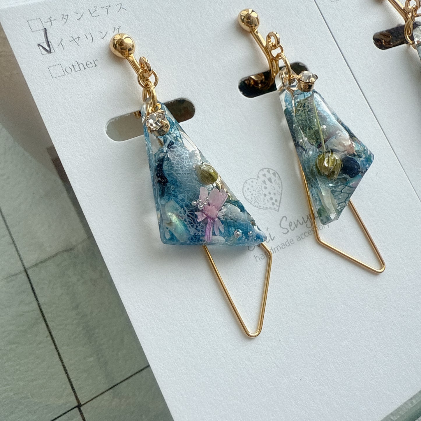 Claude Monet Water Lilies Inspired Triangular Floral Earrings - No.27