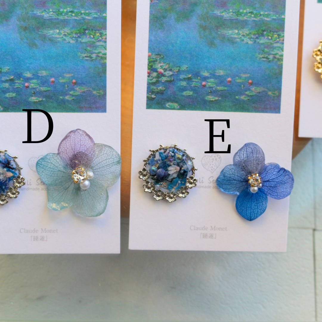 Monet's Water Lilies Inspired Flower and Medallion No.8 イヤリング Clip-on 睡蓮