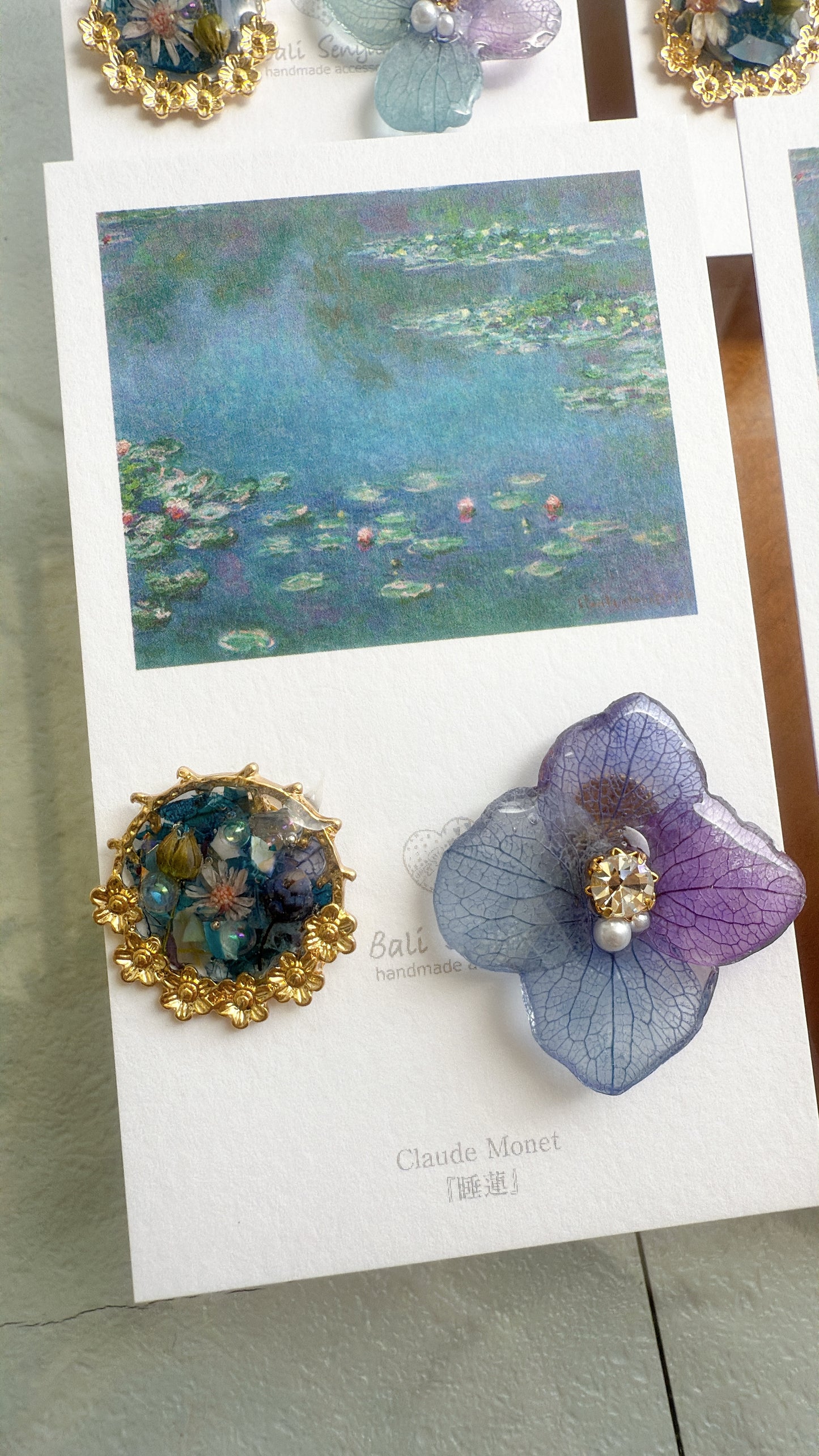 Monet Inspired Flower and Medallion Earrings No.3 ピアスTitanium Pierce 睡蓮