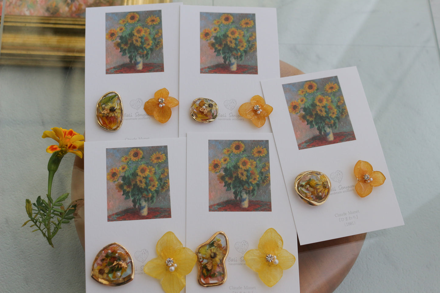 Monet Inspired Flower Earrings No.10 イヤリング Clip-on ひまわり