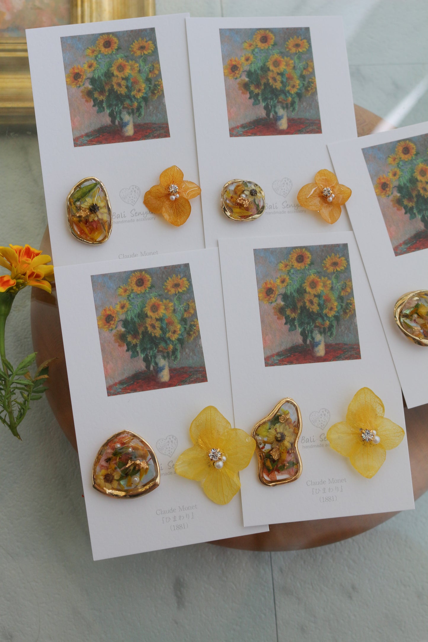 Monet Inspired Flower Earrings No.10 イヤリング Clip-on ひまわり