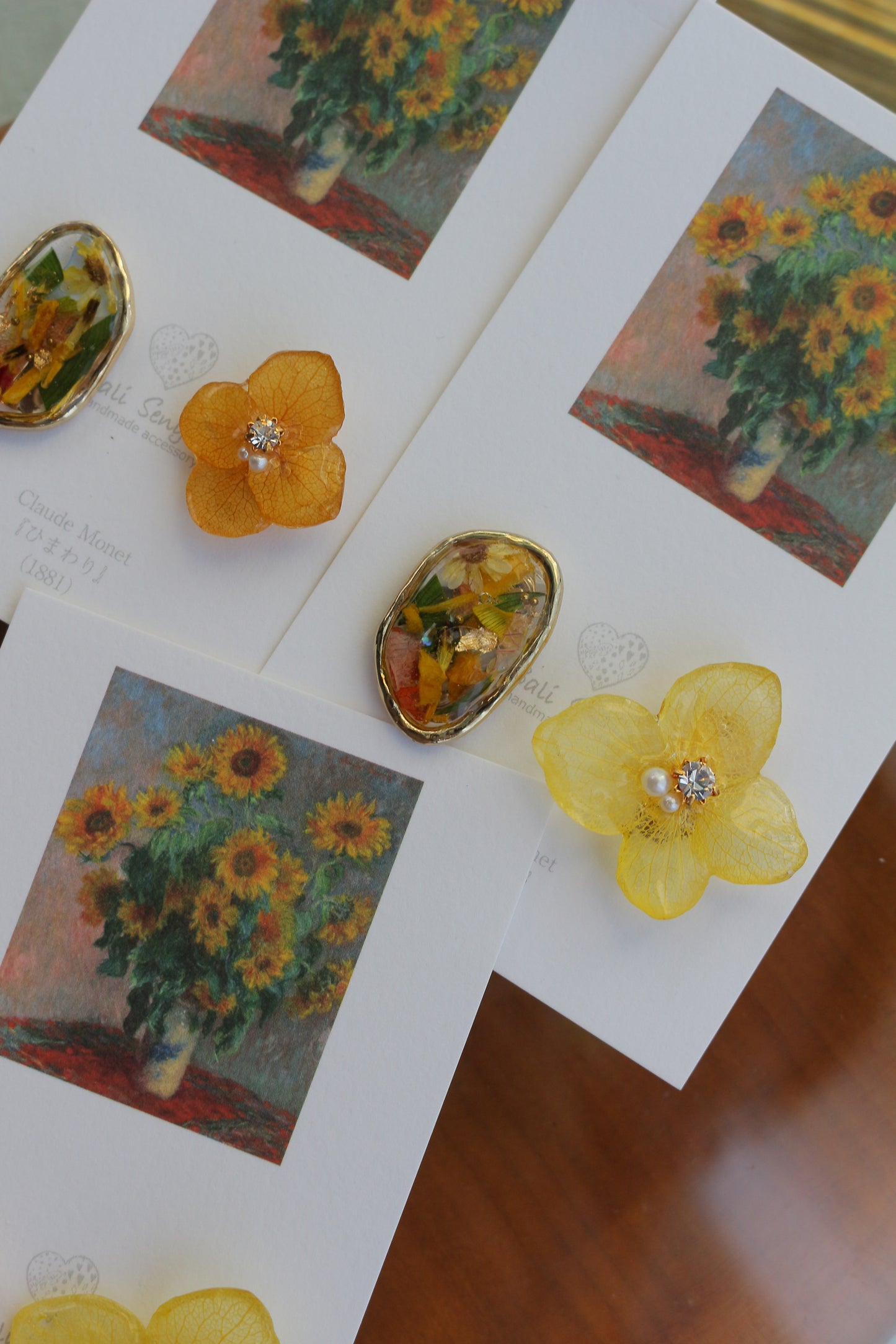 Monet Inspired Flower Earrings No.8 イヤリング Clip-on ひまわり
