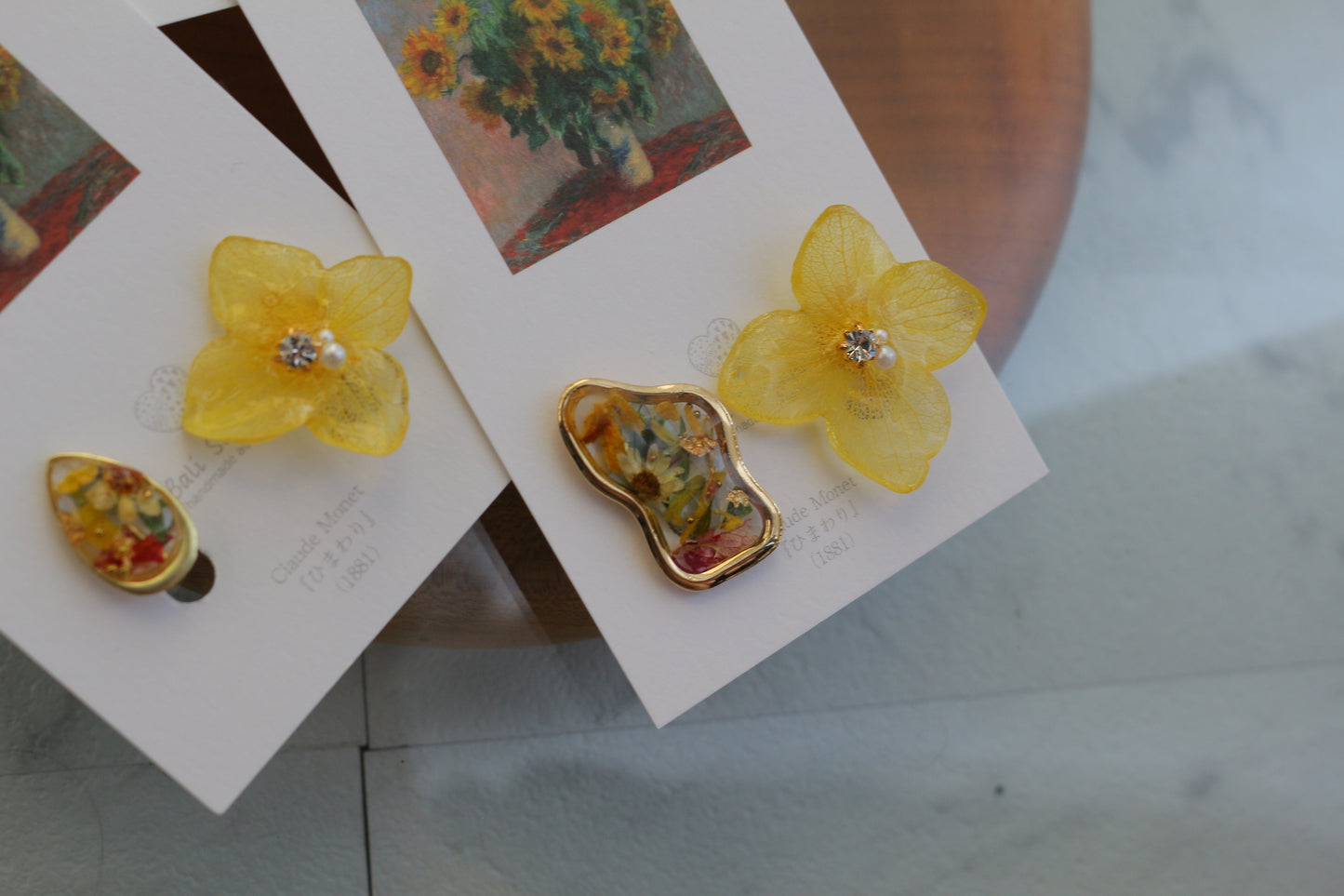 Monet Inspired Flower Earrings No.8 イヤリング Clip-on ひまわり