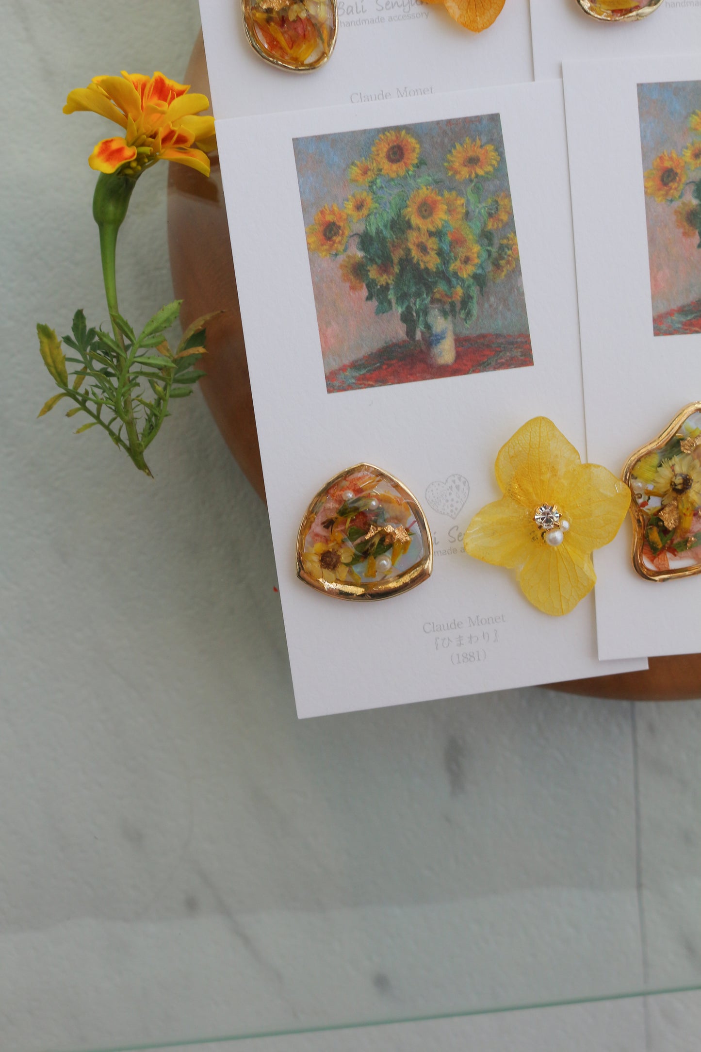 Monet Inspired Flower Earrings No.10 イヤリング Clip-on ひまわり