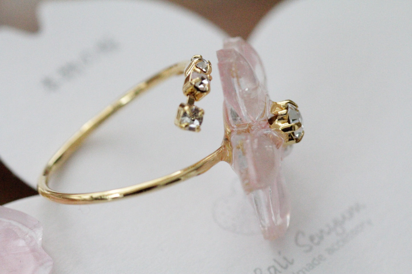 Someiyoshino Sakura Ring with Three Gems NEW