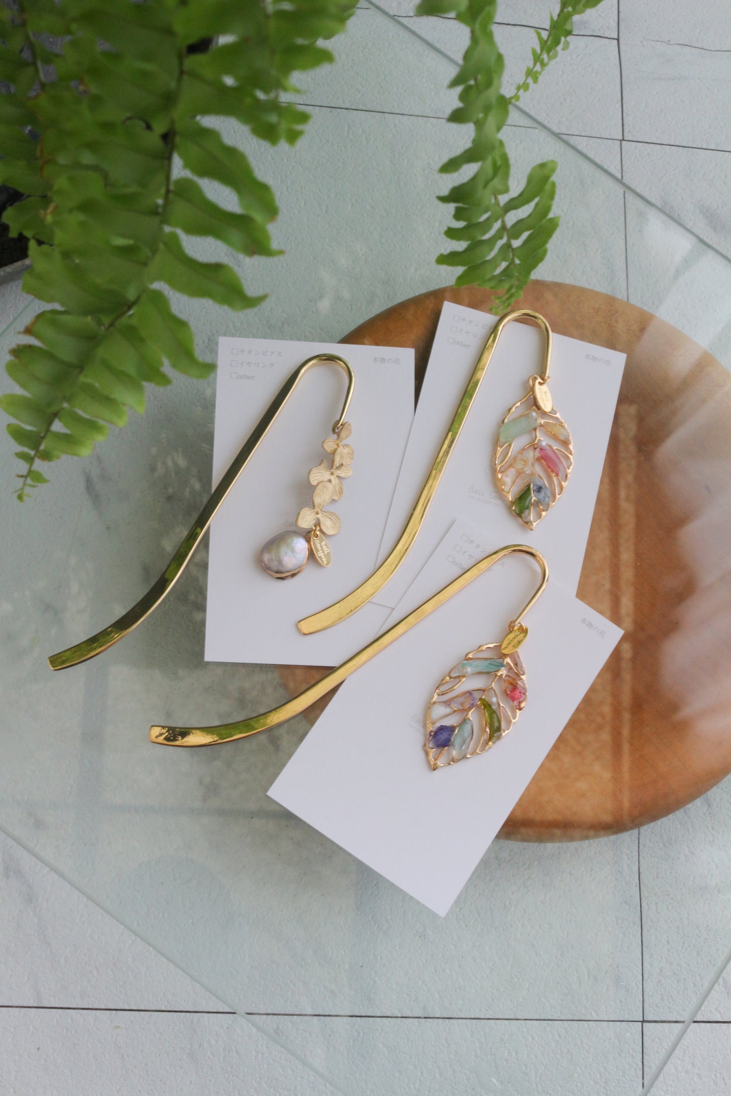 Golden Leaf Flower Bookmark No.3
