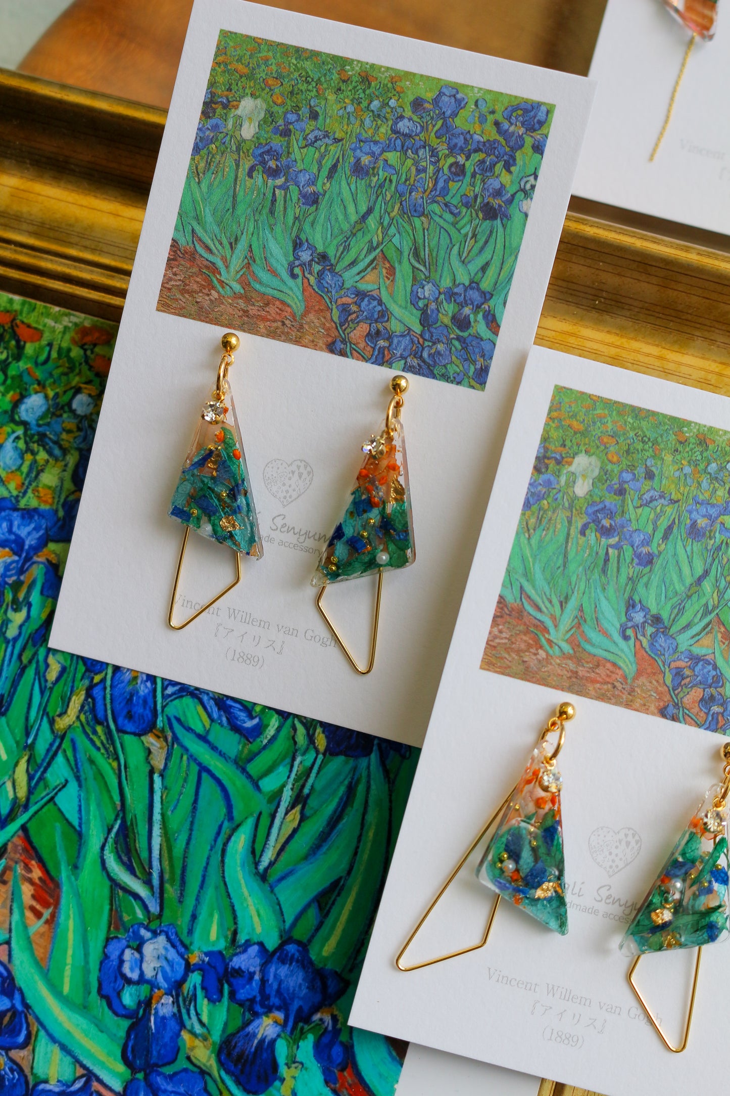Gogh Inspired Triangular Floral Earrings-アイリス