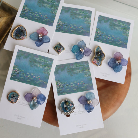 Monet's Water Lilies Inspired Flower and Medallion No.14イヤリング Clip-on 睡蓮