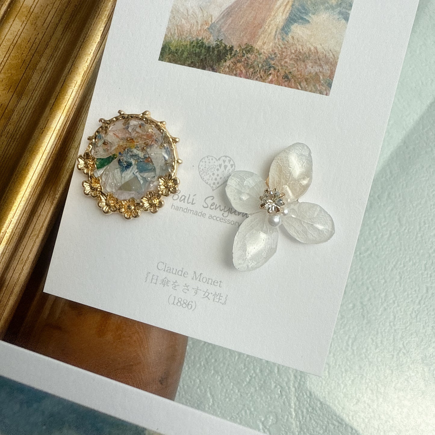 Monet Inspired Flower Earrings No.1 Titanium Pierce ピアス "日傘をさす女性"