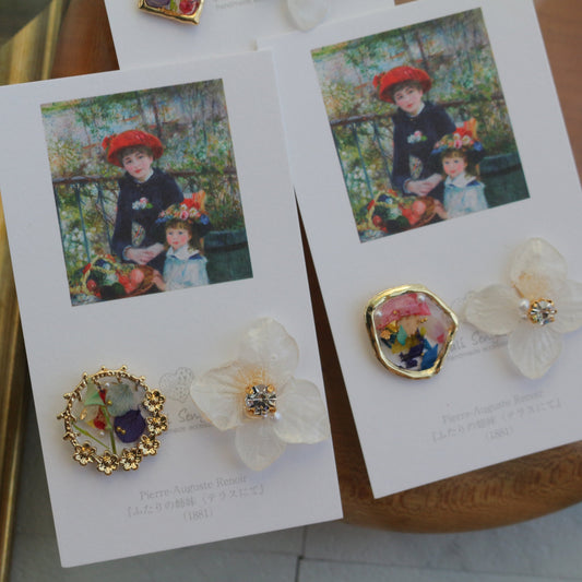 Renoir's Two Sisters Inspired Flower Earrings No.8 ピアスTitanium Pierce "ふたりの姉妹"