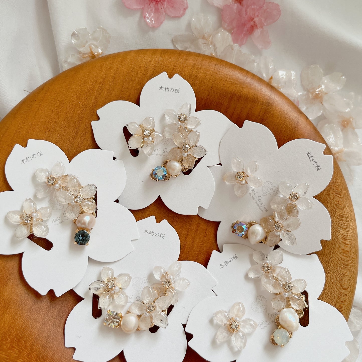 Someiyoshino Double Sakura Earring and Ear Cuff 〜 White #S026
