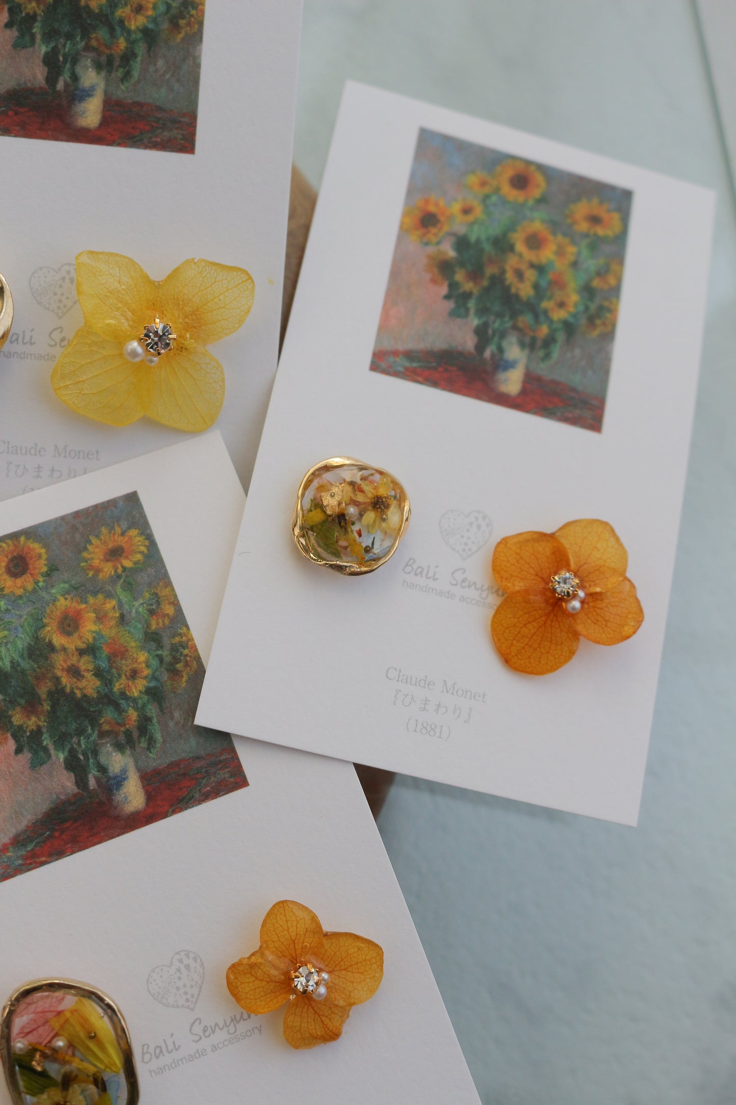 Monet Inspired Flower Earrings No.9 ピアスTitanium Pierce ひまわり