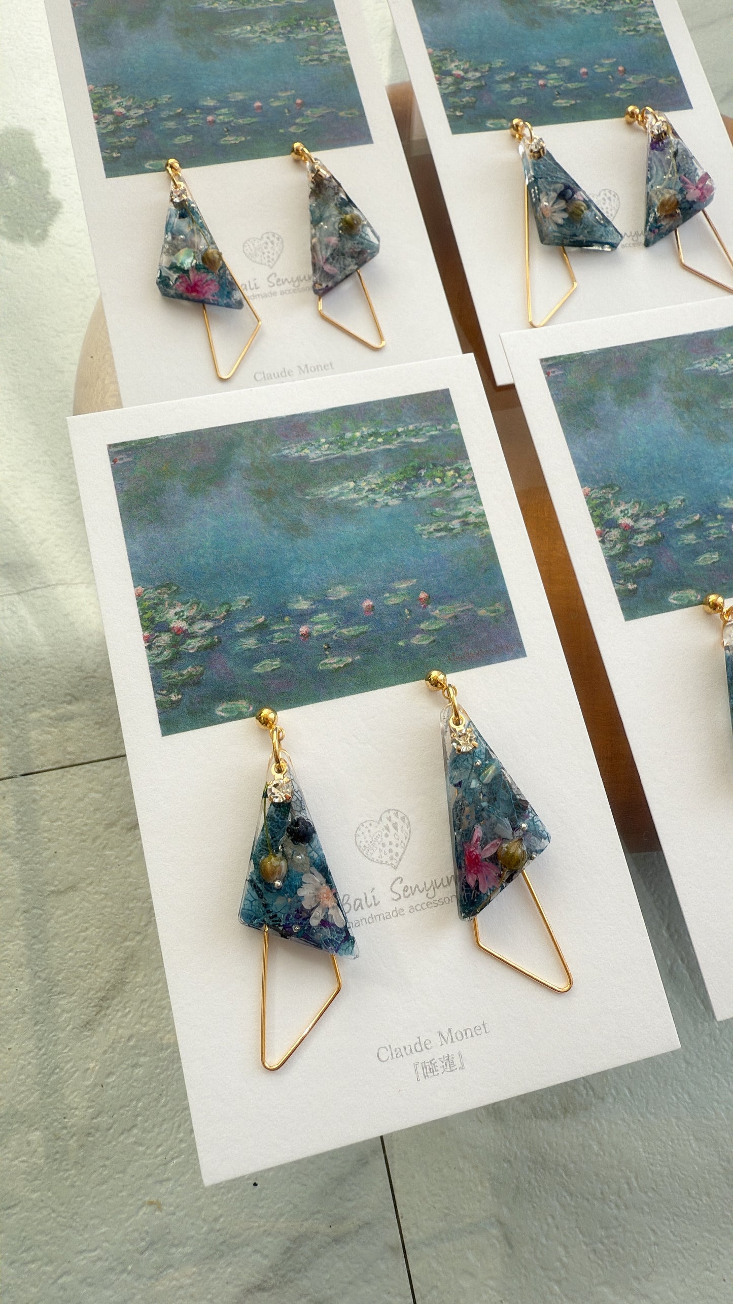 Claude Monet Water Lilies Inspired Triangular Floral Earrings - No.31