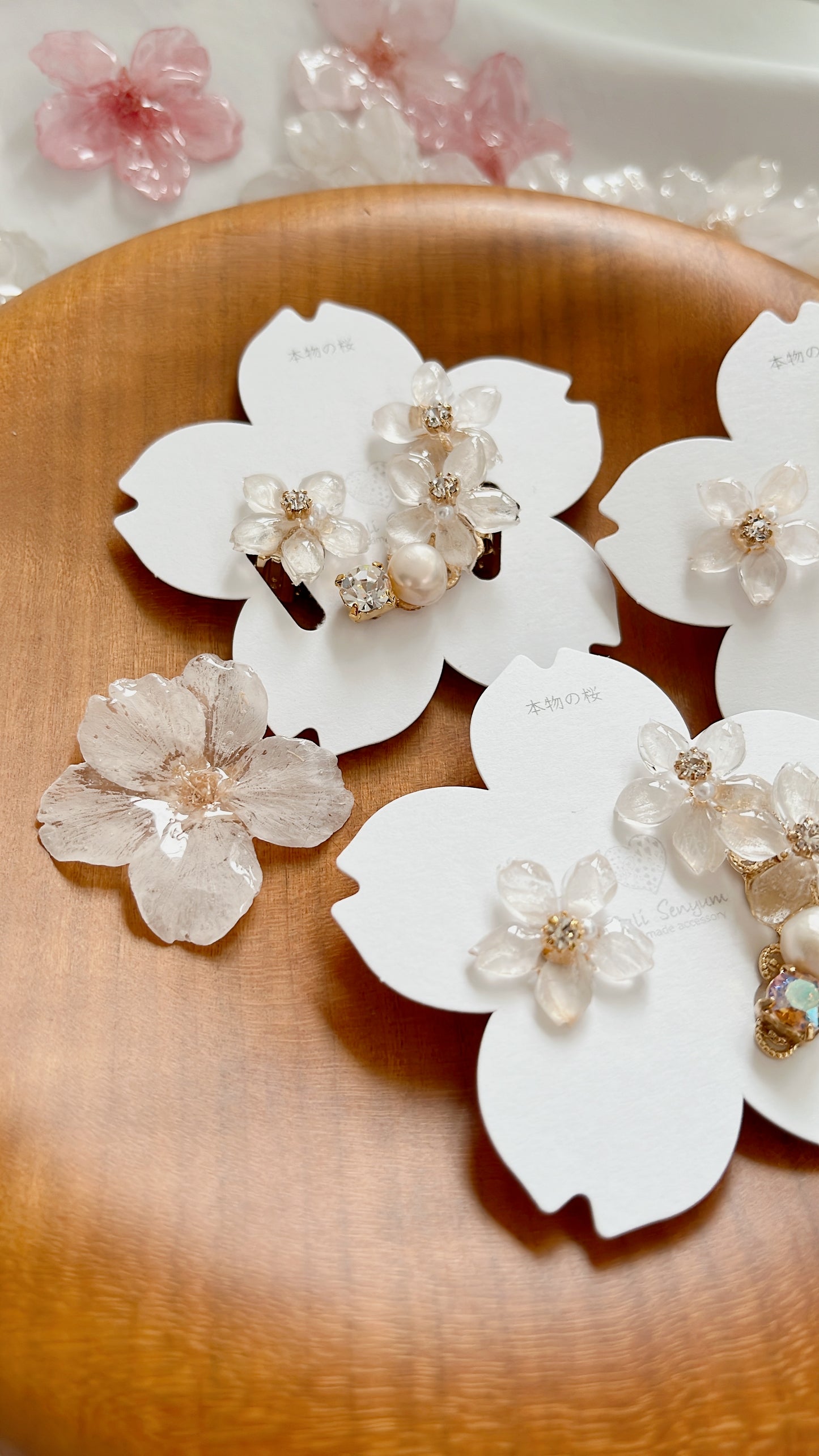 Someiyoshino Double Sakura Earring and Ear Cuff 〜 White #S026