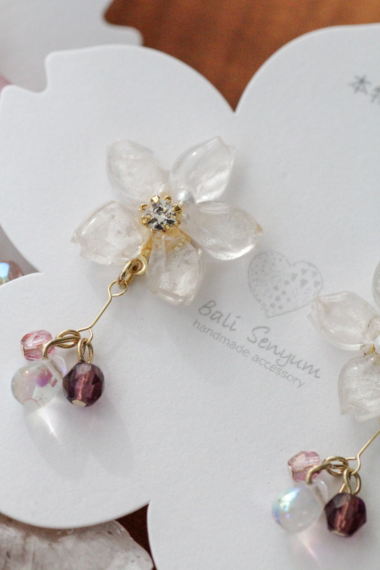 Someiyoshino Sakura Earrings with Petal and Bead Bouquet No.2 #S012