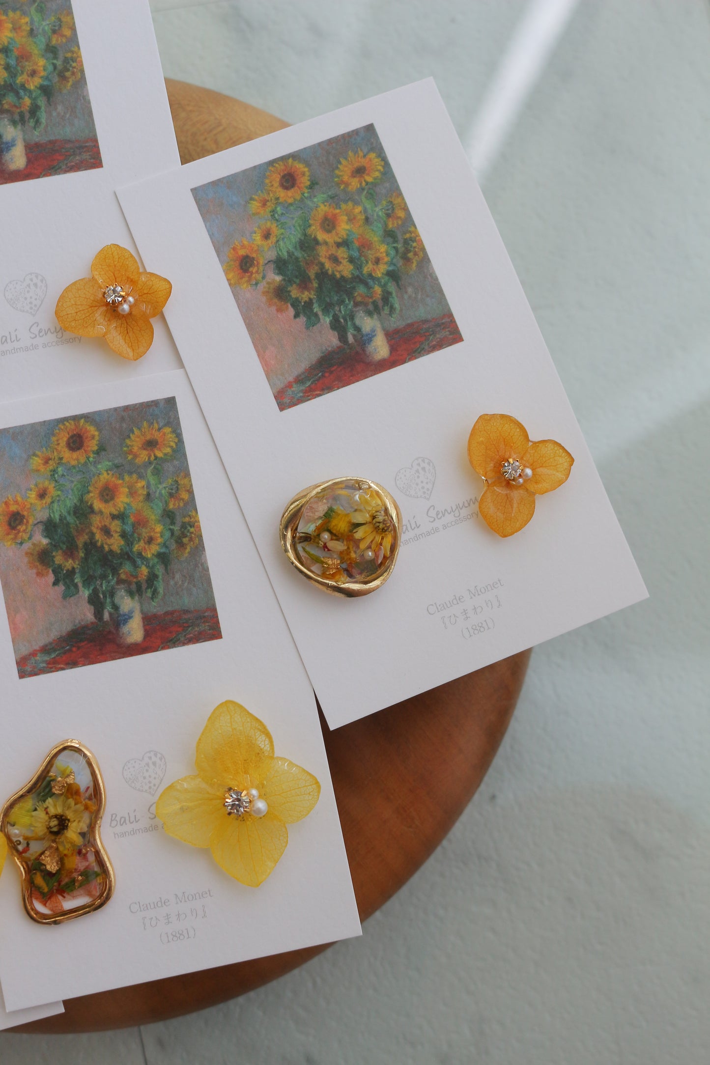 Monet Inspired Flower Earrings No.10 イヤリング Clip-on ひまわり