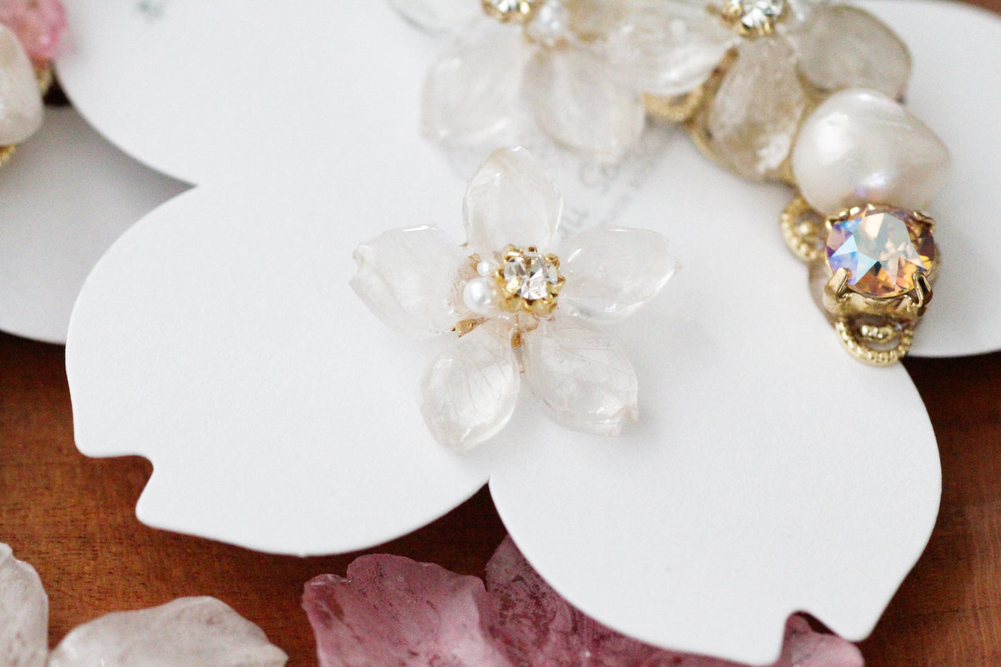 Someiyoshino Double Sakura Earring and Ear Cuff 〜 White #S026