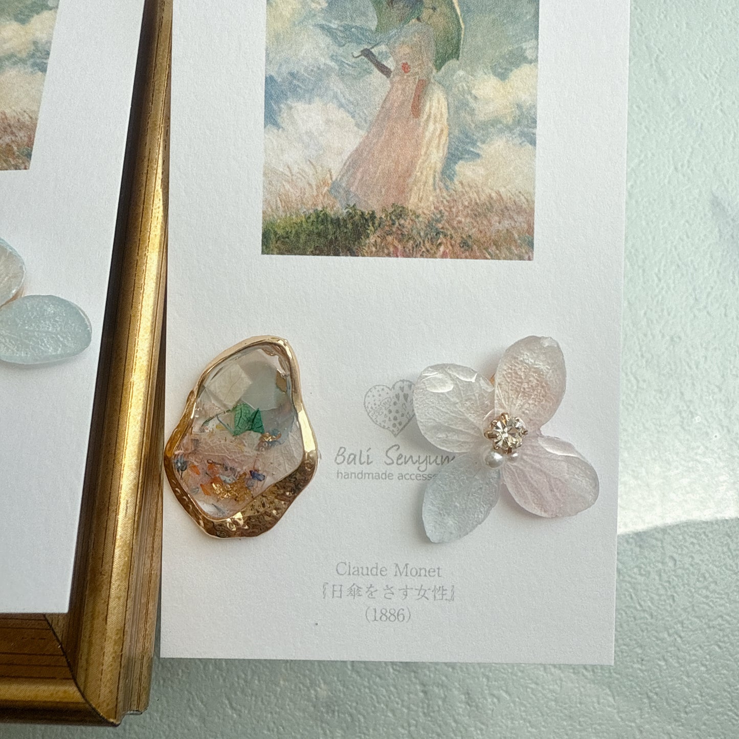 Monet Inspired Flower Earrings No.1 Titanium Pierce ピアス "日傘をさす女性"