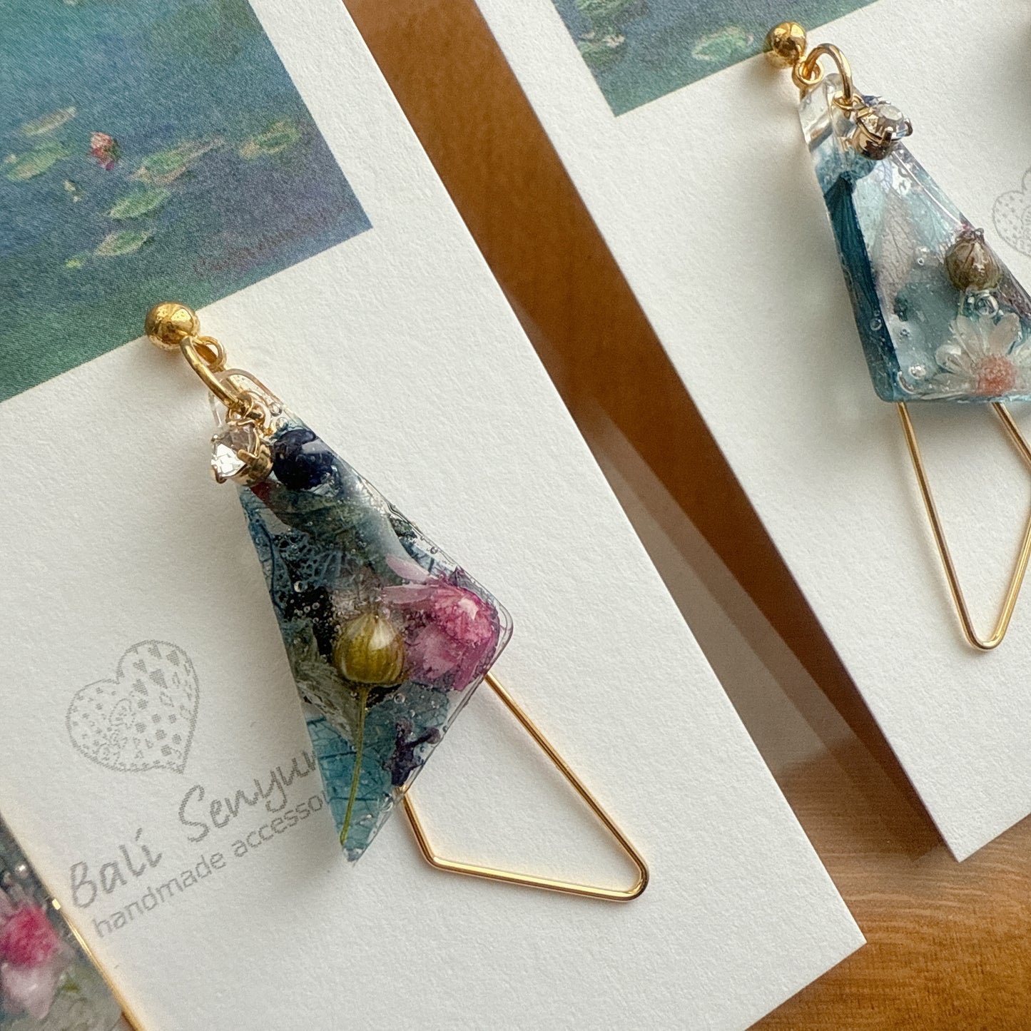 Claude Monet Water Lilies Inspired Triangular Floral Earrings - No.30