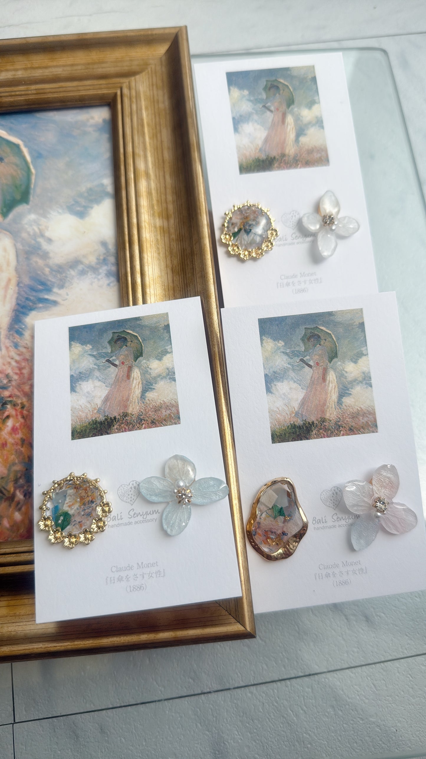 Monet Inspired Flower Earrings No.1 Titanium Pierce ピアス "日傘をさす女性"