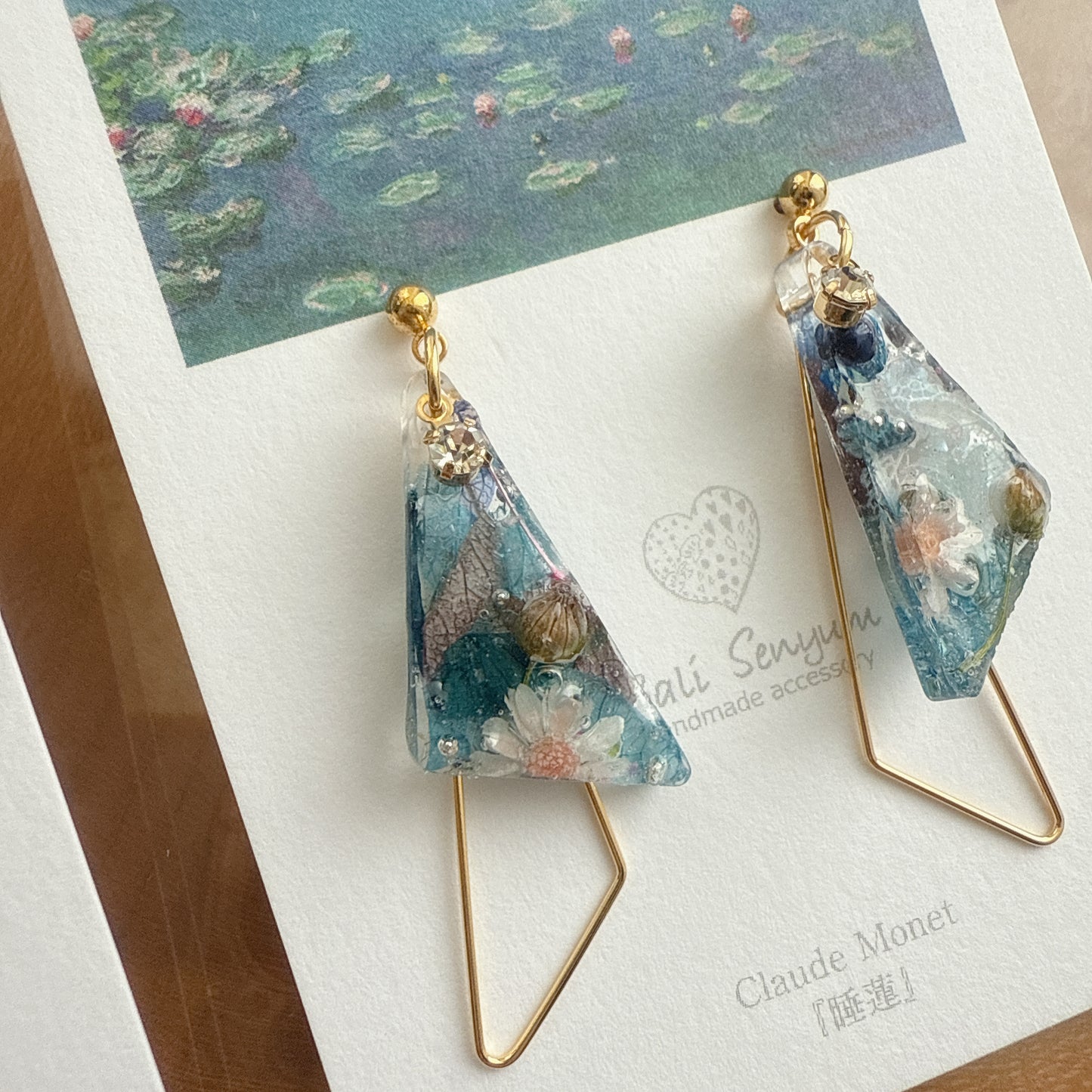 Claude Monet Water Lilies Inspired Triangular Floral Earrings - No.30