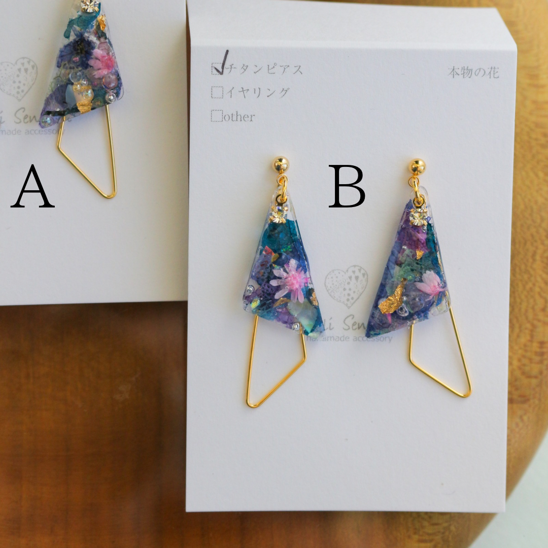 Claude Monet Water Lilies Inspired Triangular Floral Earrings - No.8