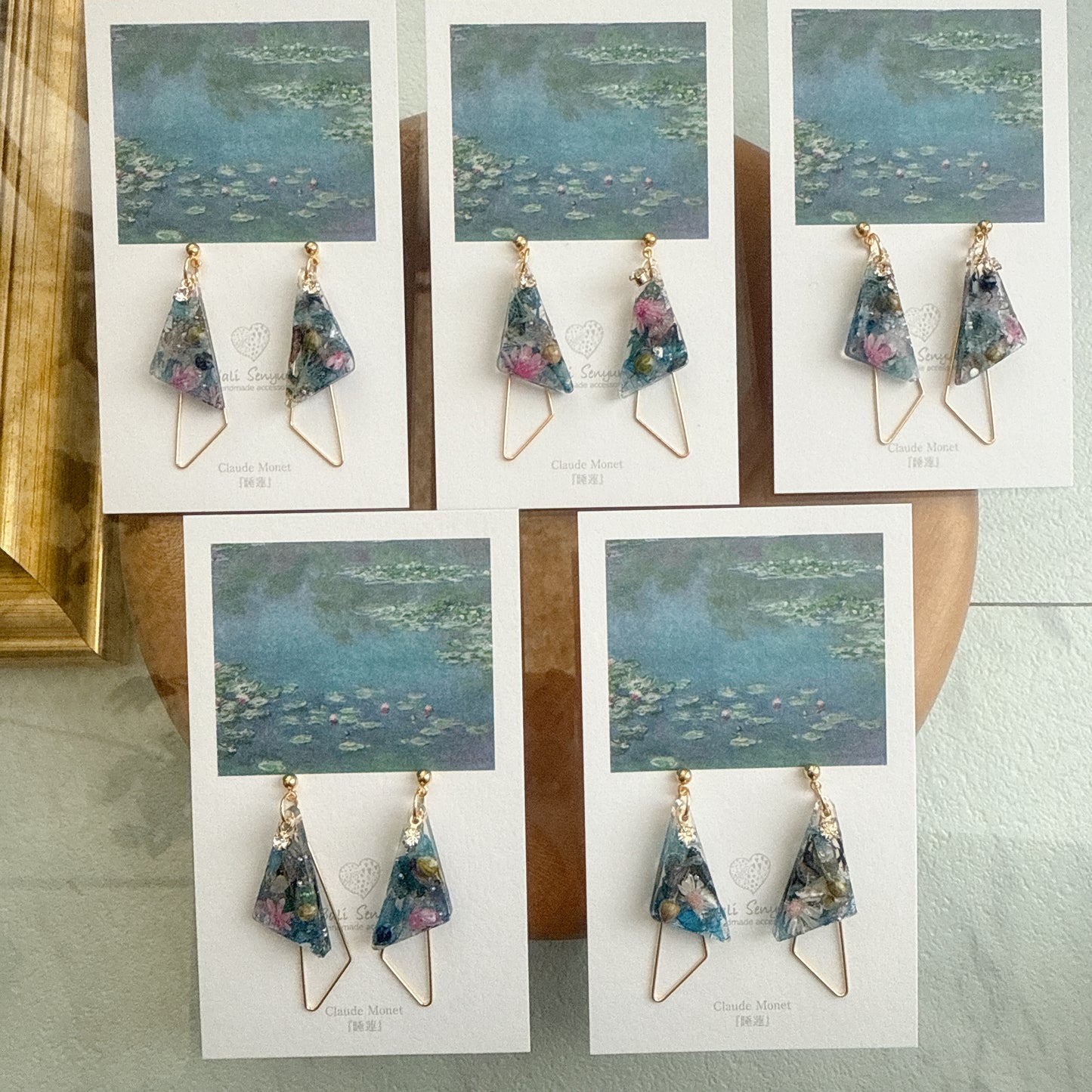Claude Monet Water Lilies Inspired Triangular Floral Earrings - No.29